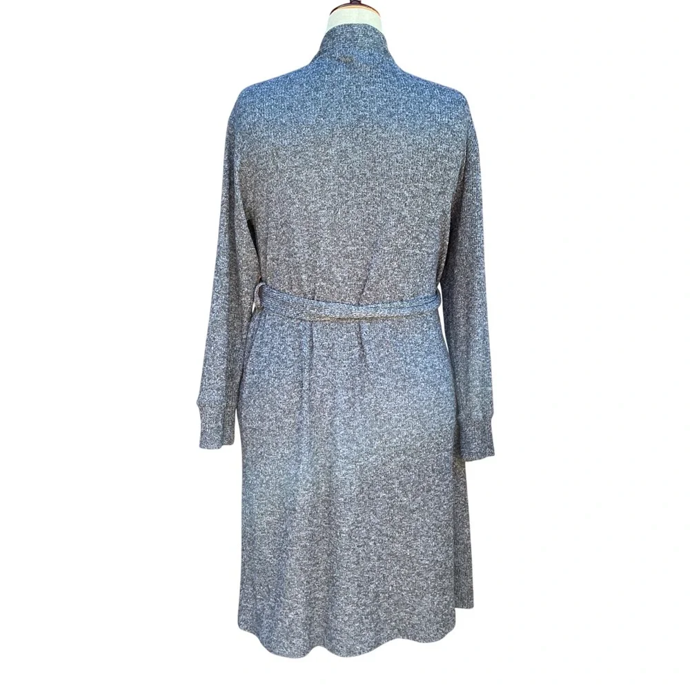 Lands End Robe Womens M Gray Ribbed‎ Knit Tie Waist Cozy Loungewear Minimalist